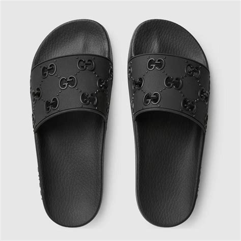 gucci heeled rubber slides|all black Gucci slides women's.